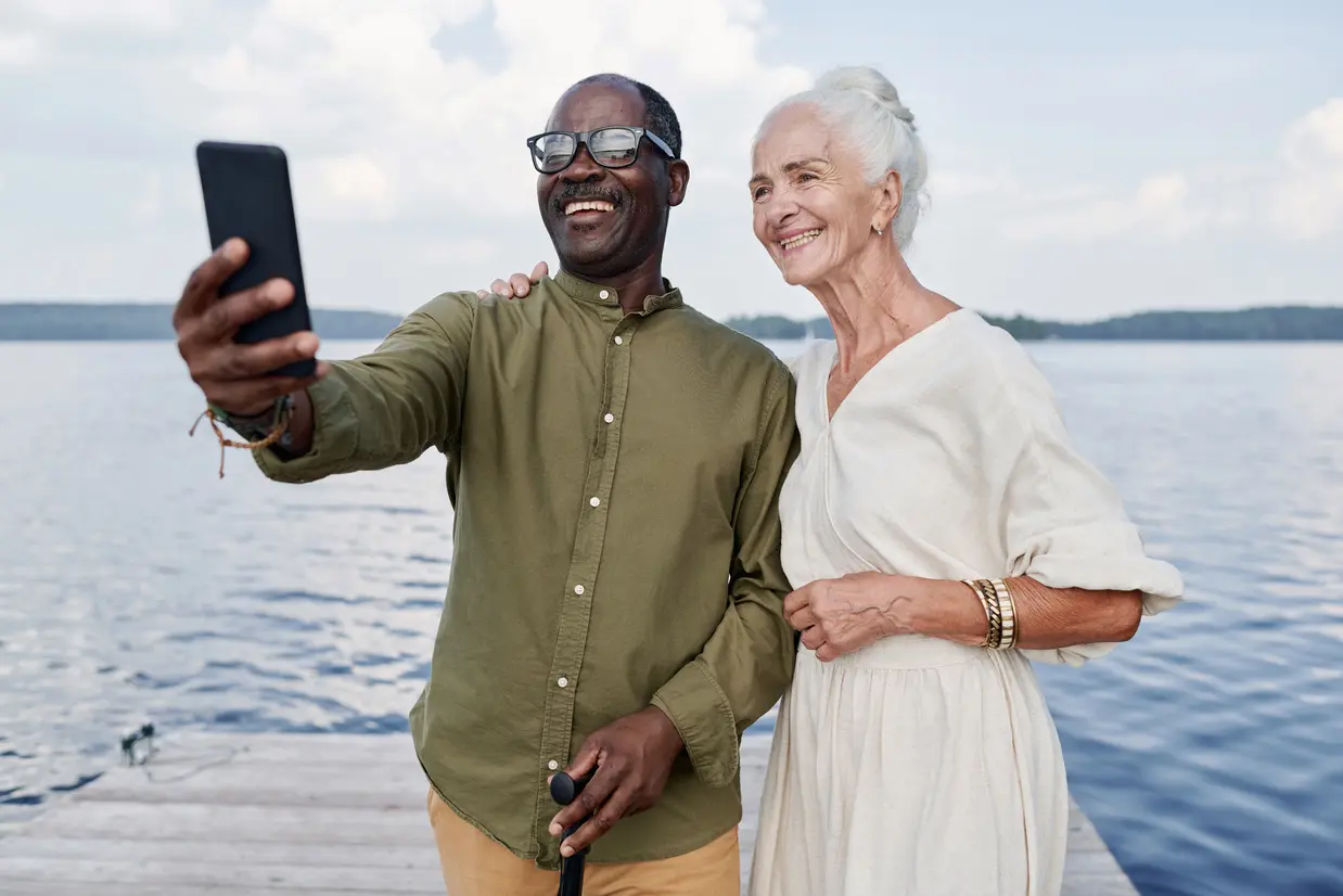 A couple by the swimming pool