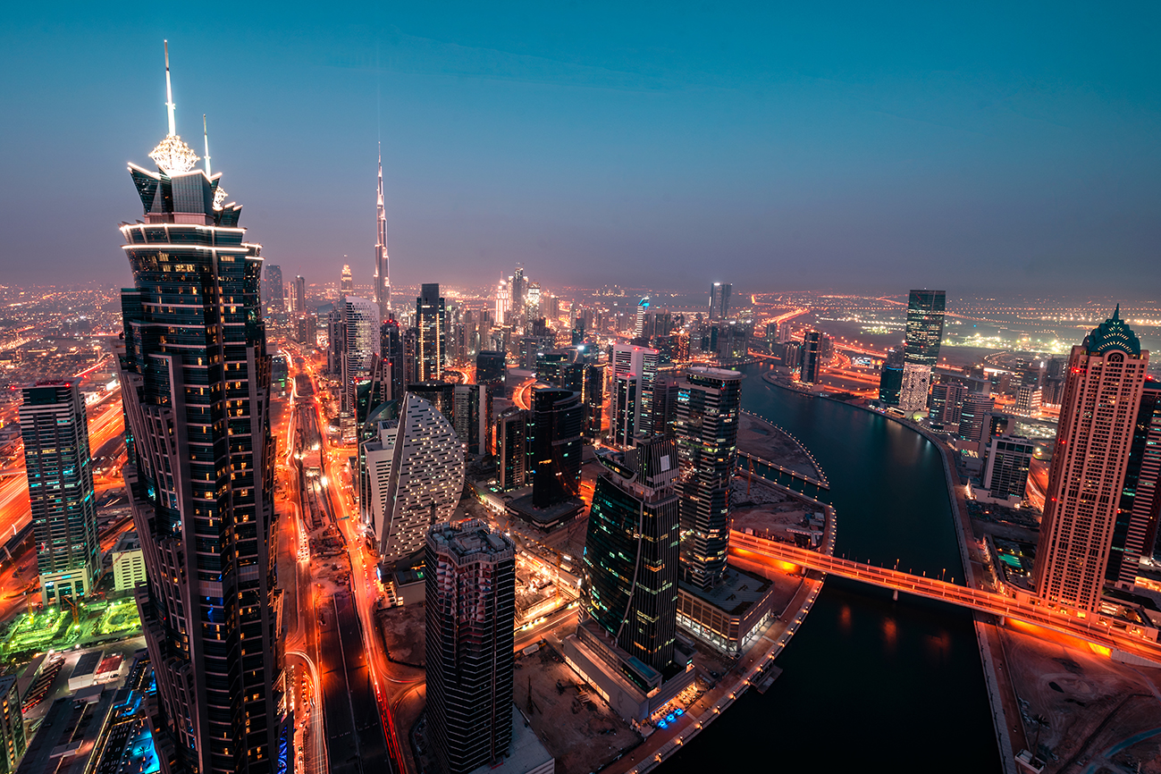 An image of Dubai in the evening. Dubai Chamber predicts UAE growth until 2023