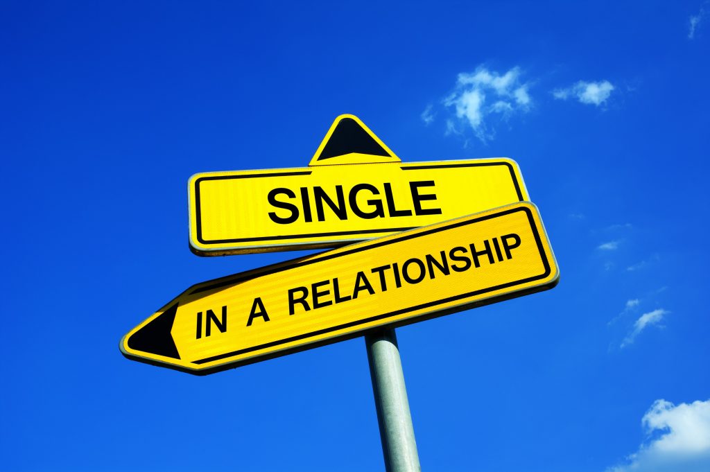 Signpost pointing one way to single and one way to in a relationship