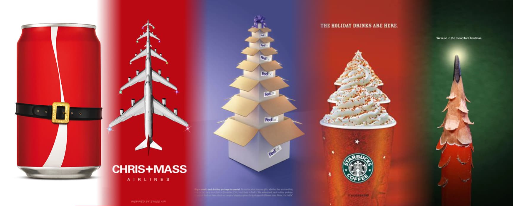 An image showing 5 different clips from popular TV Christmas ads